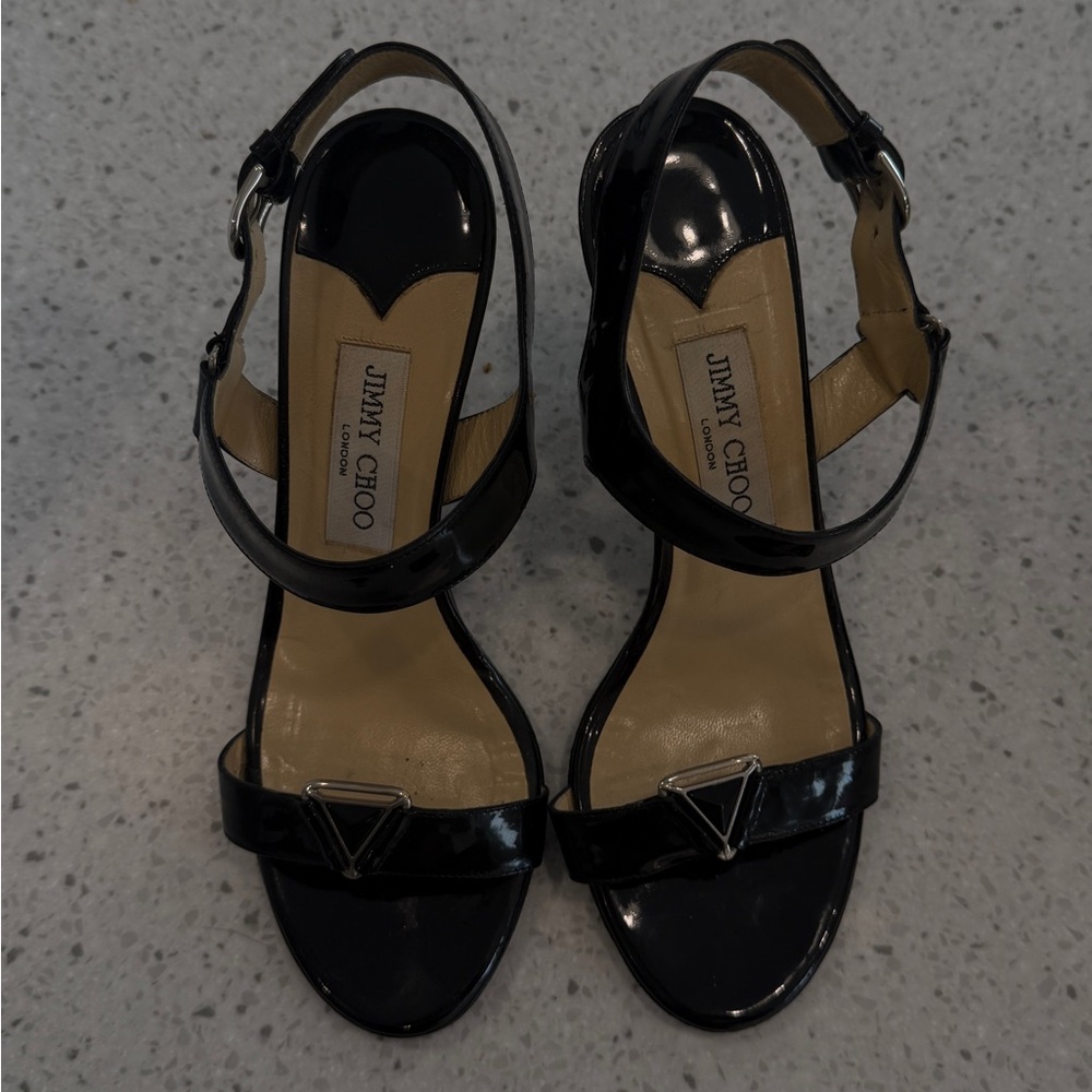 Jimmy Choo Black Patent Leather Sandals